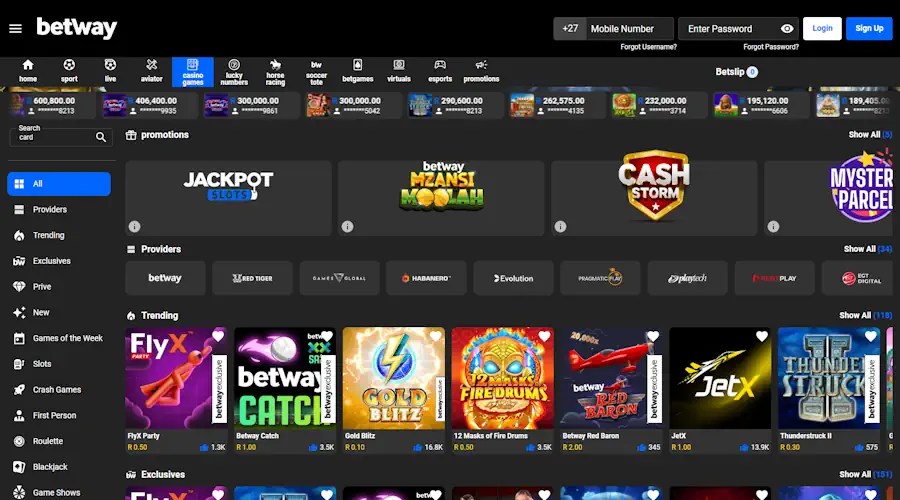 Betway Casino Casino Games Screenshot